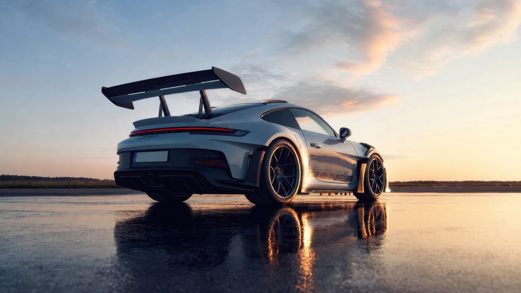 Porsche 911 GT3 RS photographiée au coucher du soleil