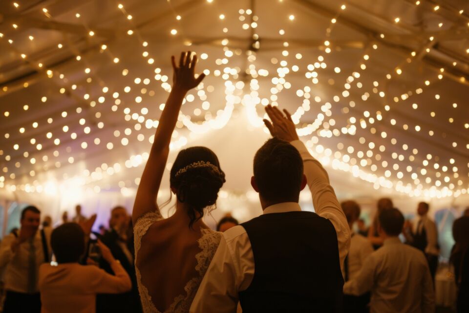 Mariés de dos pendant leur soirée de mariage